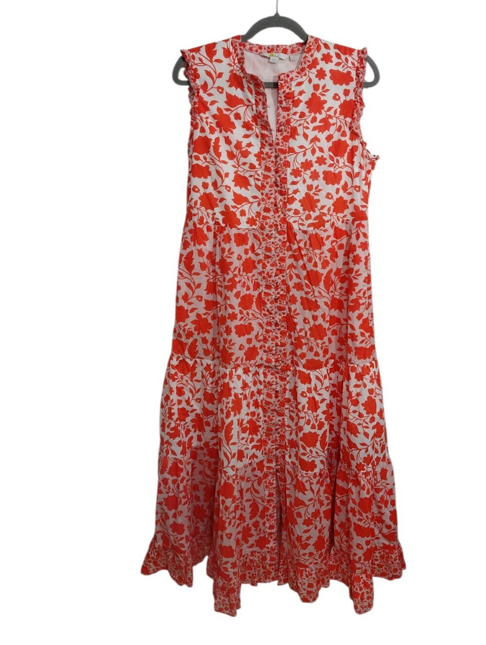 Boden Red and White Floral Ruffle-Trim Midi Dress